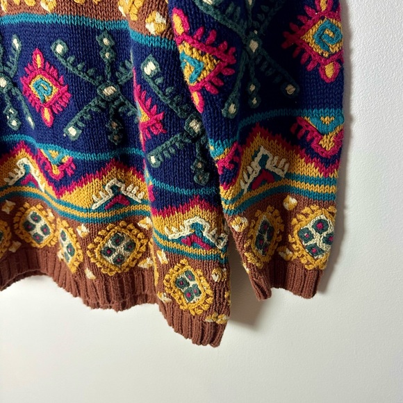 Vintage Paul Harris Brown Navy Boho Folk Tapestry Knit Sweater Small Indie 90s - Picture 5 of 9